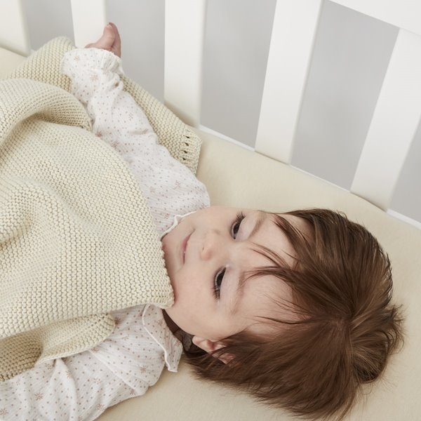 Organic Knitted Cellular Baby Blanket - Linen