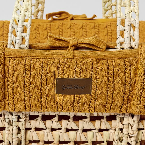 The Little Green Sheep - Natural Knitted Moses Basket & Mattress - Honey