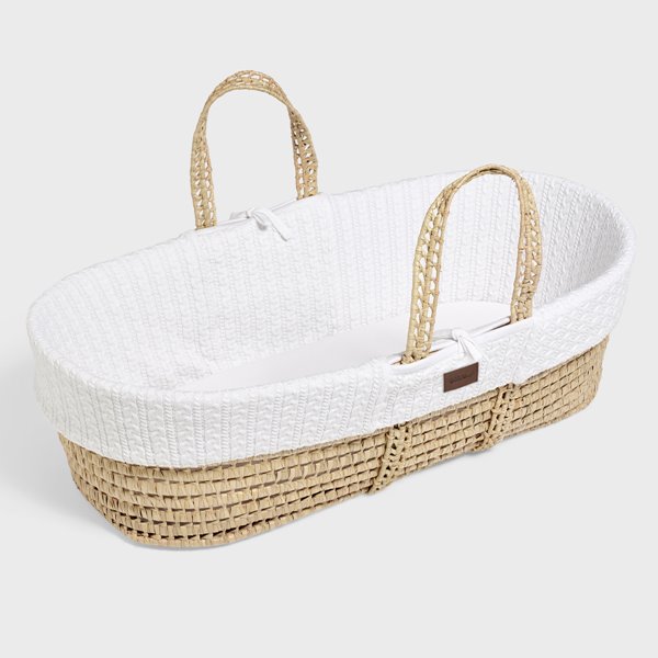 The Little Green Sheep - Natural Knitted Moses Basket & Mattress - White
