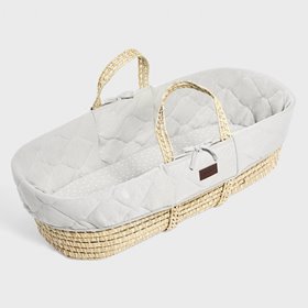 Natural Quilted Moses Basket & Mattress - Dove