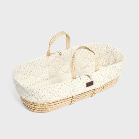 The Little Green Sheep - Natural Quilted Moses Basket & Mattress - Linen Rice