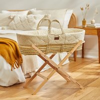 The Little Green Sheep - Natural Quilted Moses Basket & Mattress - Linen Rice