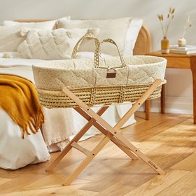 The Little Green Sheep - Natural Quilted Moses Basket, Mattress & Stand - Linen Rice