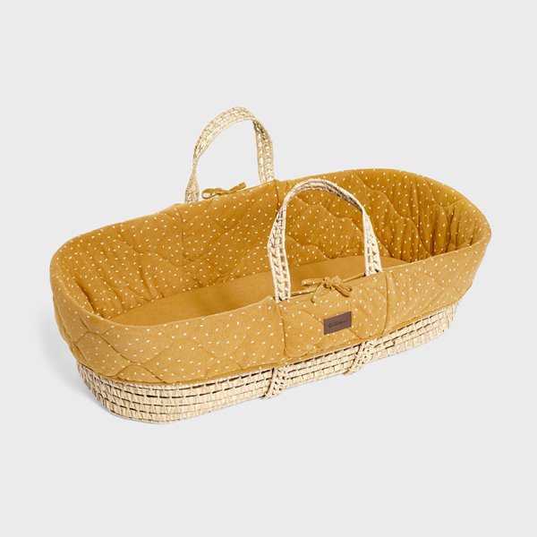 The Little Green Sheep - Natural Quilted Moses Basket, Mattress & Stand - Honey Rice