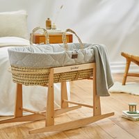 The Little Green Sheep - Natural Quilted Moses Basket, Mattress & Stand Dove Rice