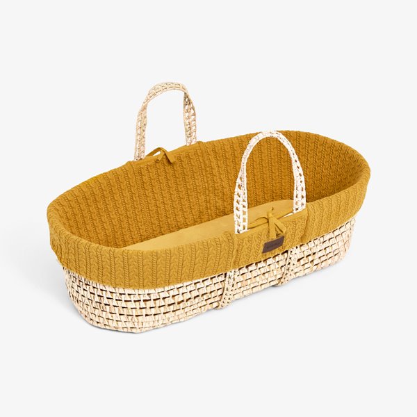The Little Green Sheep - Natural Knitted Moses Basket, Mattress & Stand - Honey