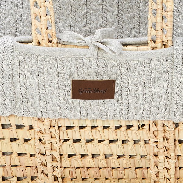 The Little Green Sheep - Natural Knitted Moses Basket, Mattress & Stand - Dove Grey
