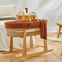 The Little Green Sheep - Natural Knitted Moses Basket, Mattress & Stand - Terracotta 