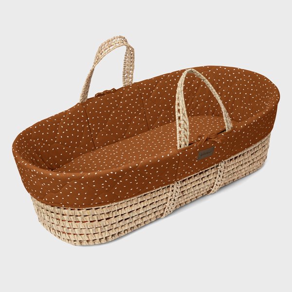 The Little Green Sheep - Natural Quilted Moses Basket, Mattress & Stand - Terracotta Rice