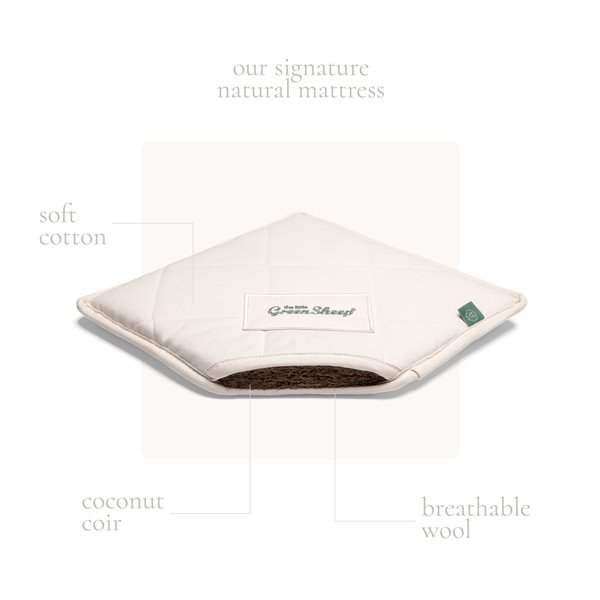 The Little Green Sheep - Natural Quilted Moses Basket, Mattress & Stand Truffle Rice