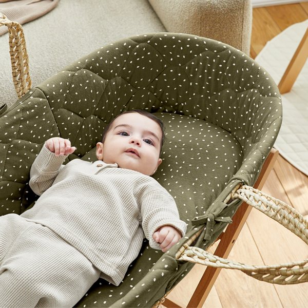 The Little Green Sheep - Natural Quilted Moses Basket Replacement Liner – Juniper